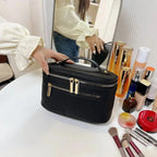 Trousse de toilette femme en similicuir à double zip, six coloris, noir