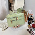 Trousse de toilette femme en similicuir à double zip, six coloris, vert