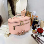 Trousse de toilette femme en similicuir à double zip, six coloris, rose