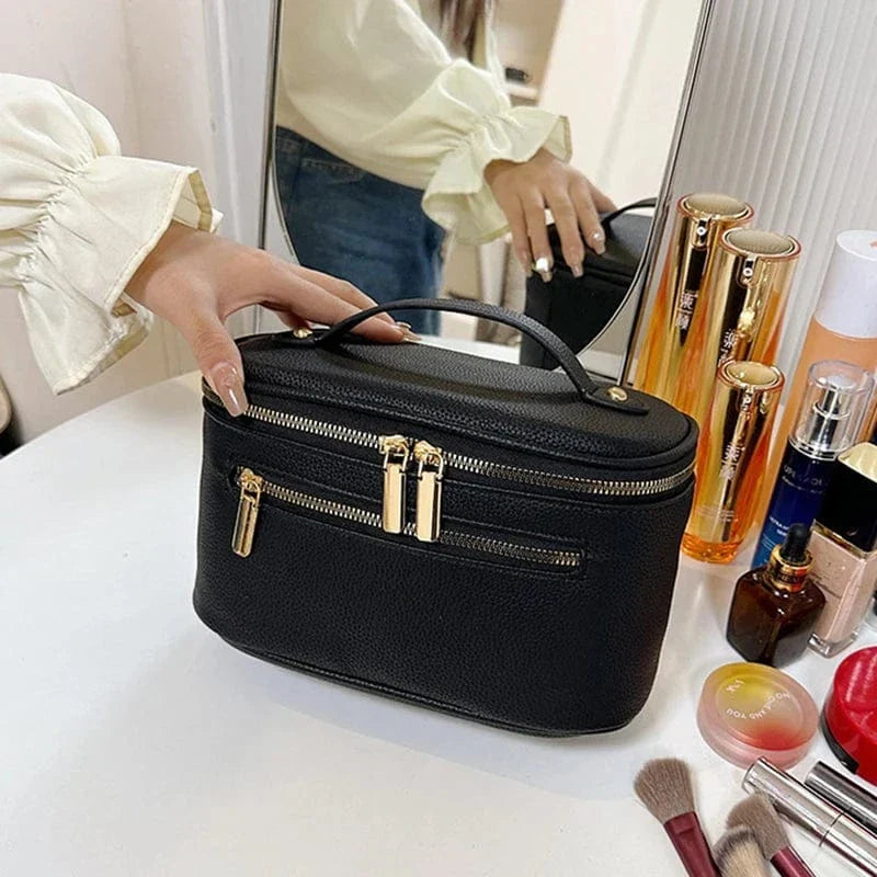 Trousse de toilette femme en similicuir à double zip, six coloris