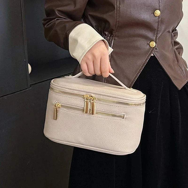 Trousse de toilette femme en similicuir à double zip, six coloris