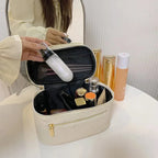 Trousse de toilette femme en similicuir à double zip, six coloris