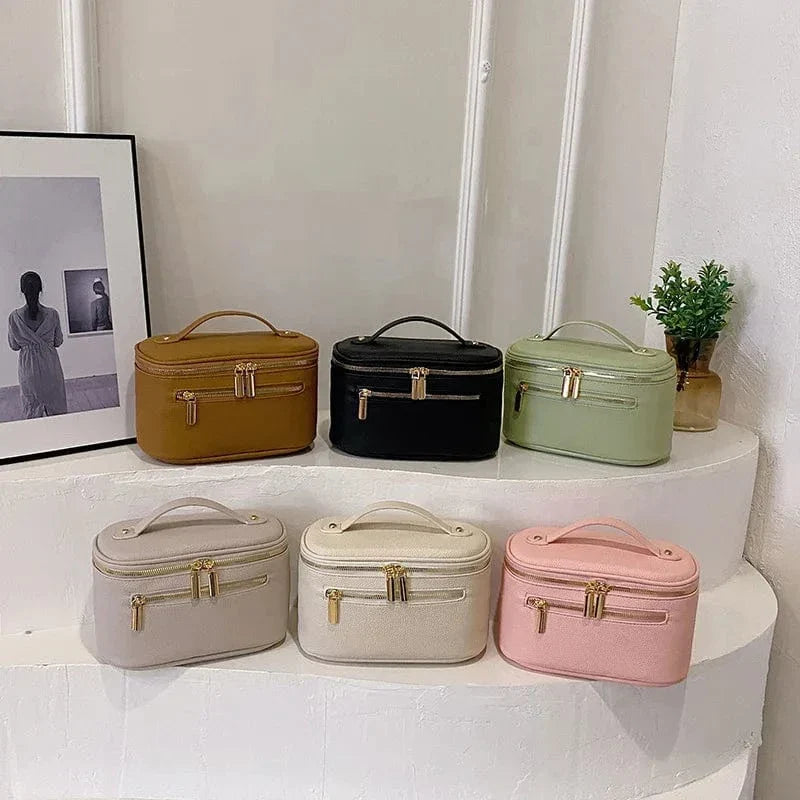 Trousse de toilette femme en similicuir à double zip, six coloris