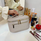 Trousse de toilette femme en similicuir à double zip, six coloris, kaki