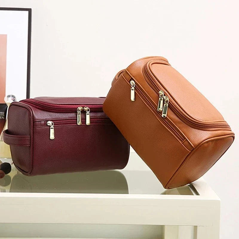 Trousse de toilette femme en similicuir avec poignée et séparateur