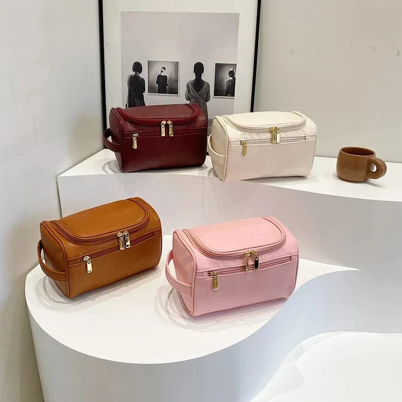 Trousse de toilette femme en similicuir avec poignée et séparateur