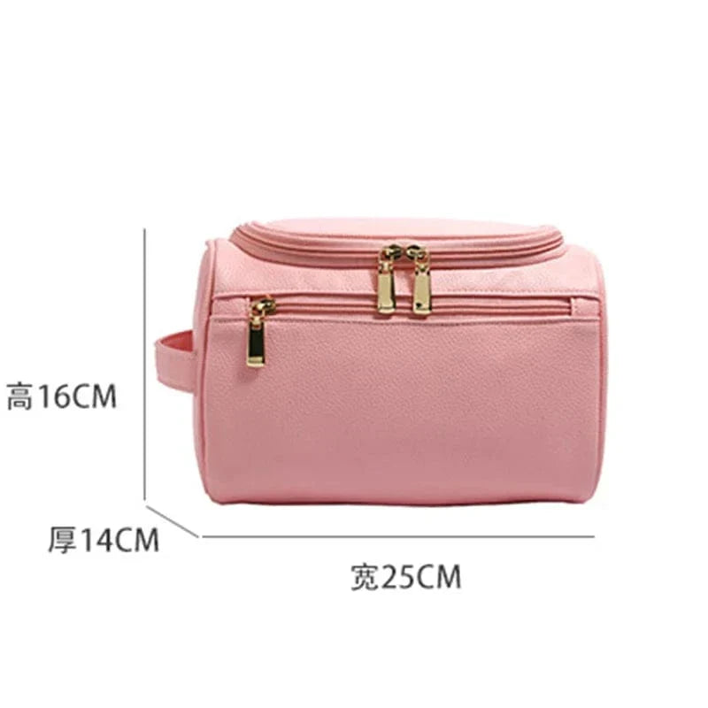 Trousse de toilette femme en similicuir avec poignée et séparateur