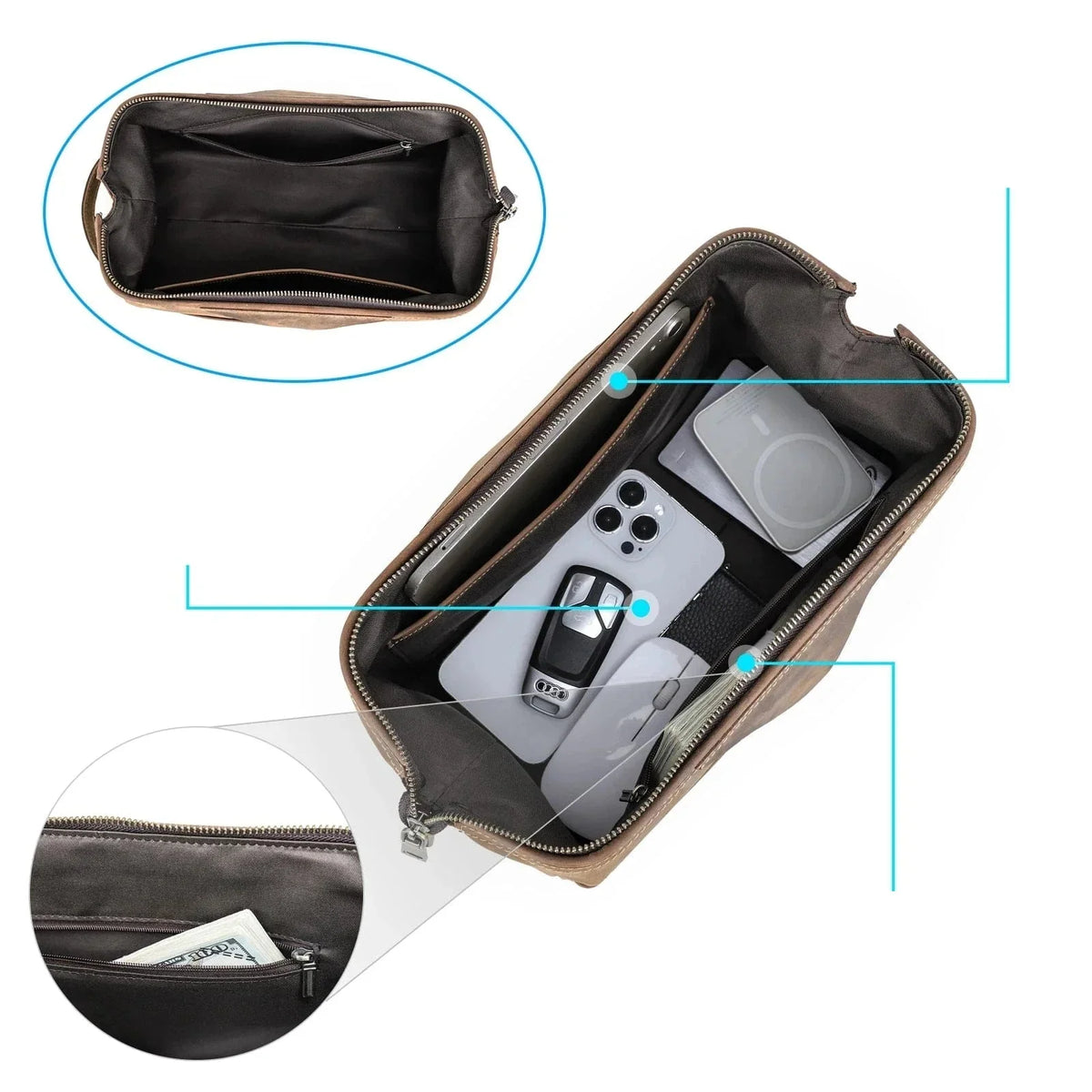 Trousse de toilette homme grand format 30,5 cm, coloris café