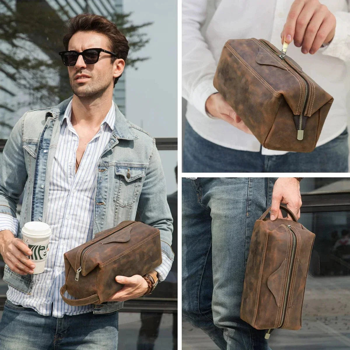 Trousse de toilette homme grand format 30,5 cm, coloris café