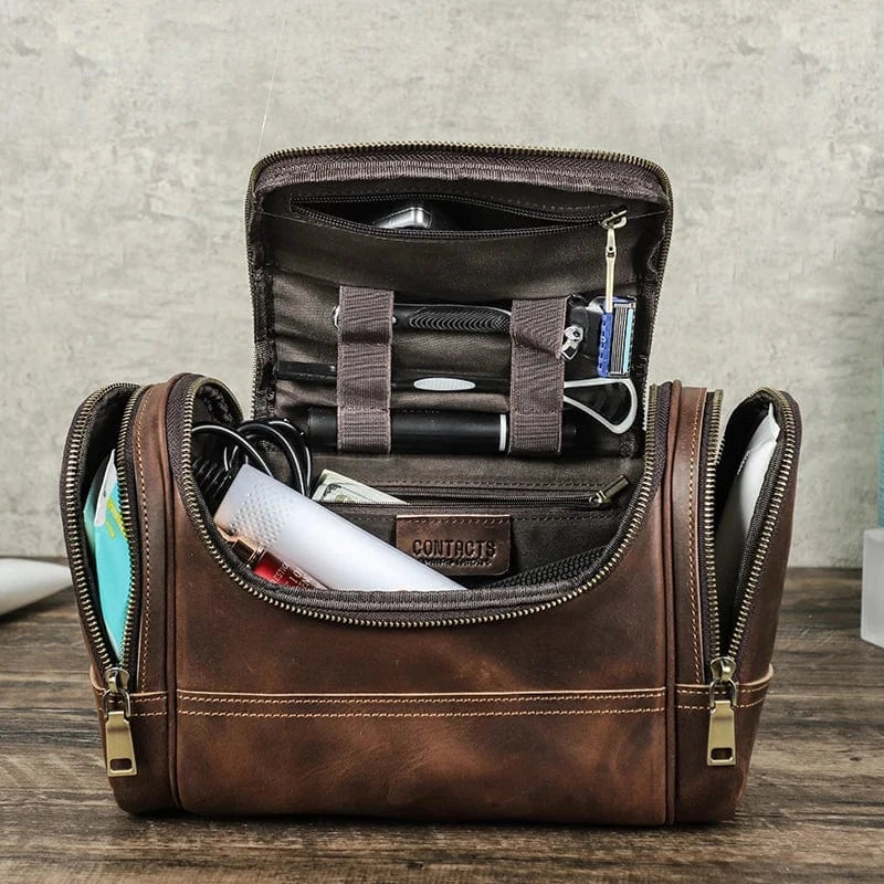 Trousse de toilette homme café, personnalisable avec un nom