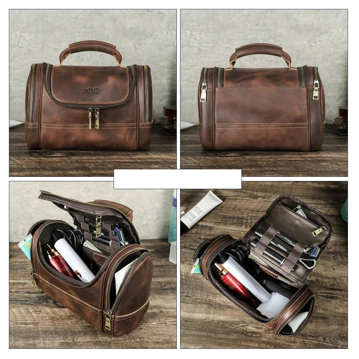 Trousse de toilette homme café, personnalisable avec un nom