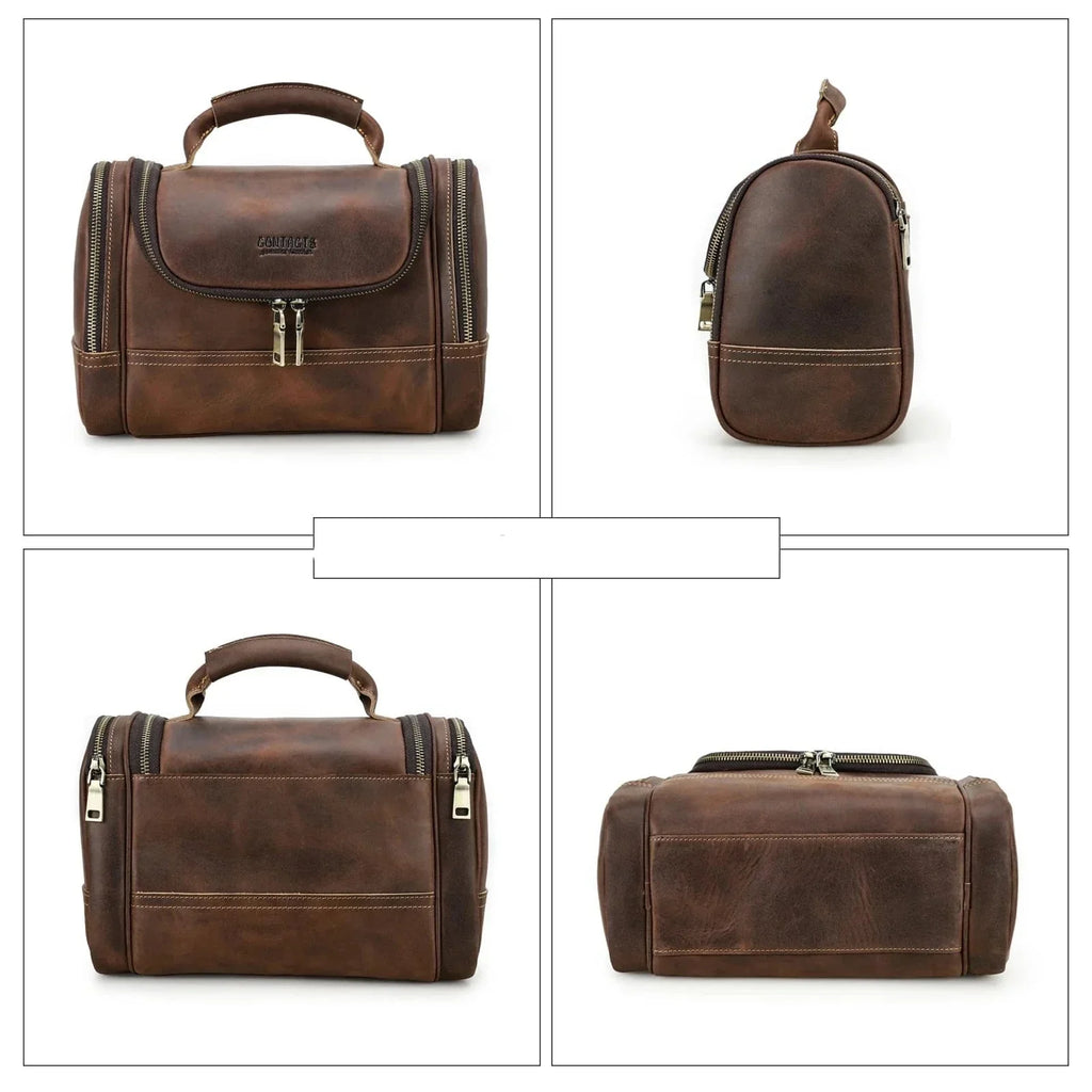 Trousse de toilette homme café, personnalisable avec un nom