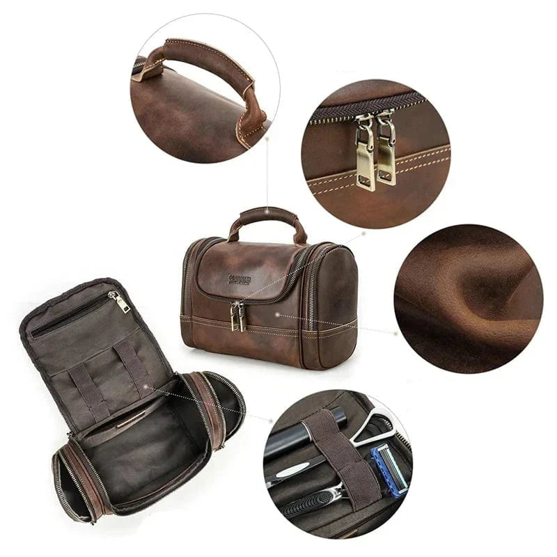 Trousse de toilette homme café, personnalisable avec un nom
