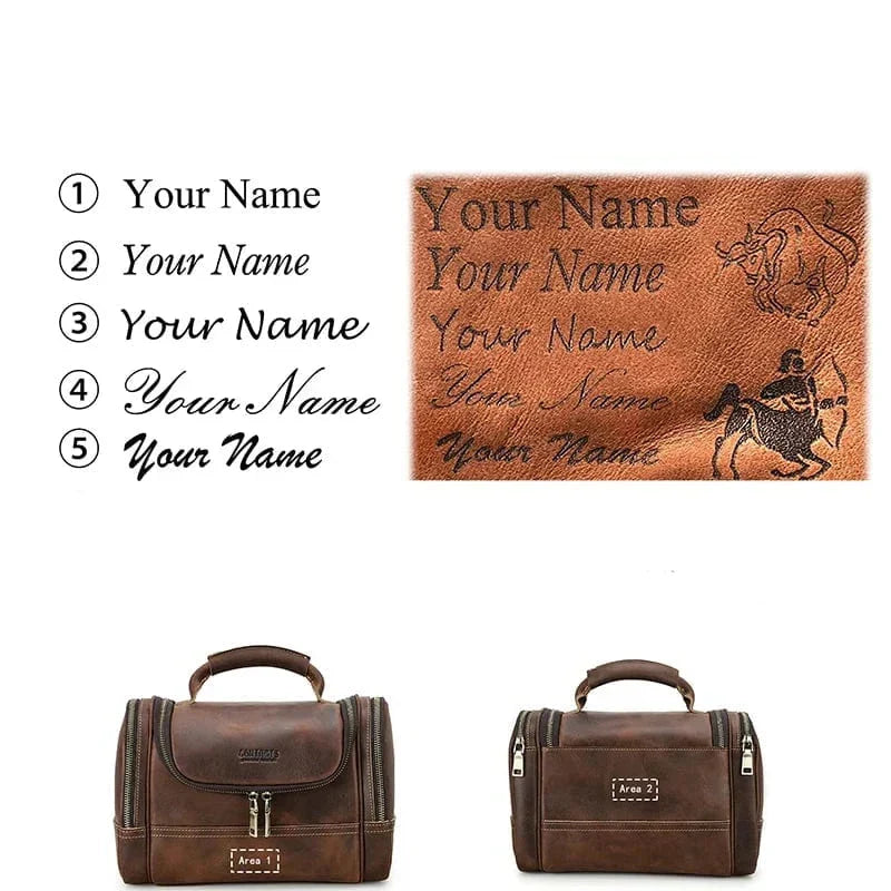 Trousse de toilette homme café, personnalisable avec un nom