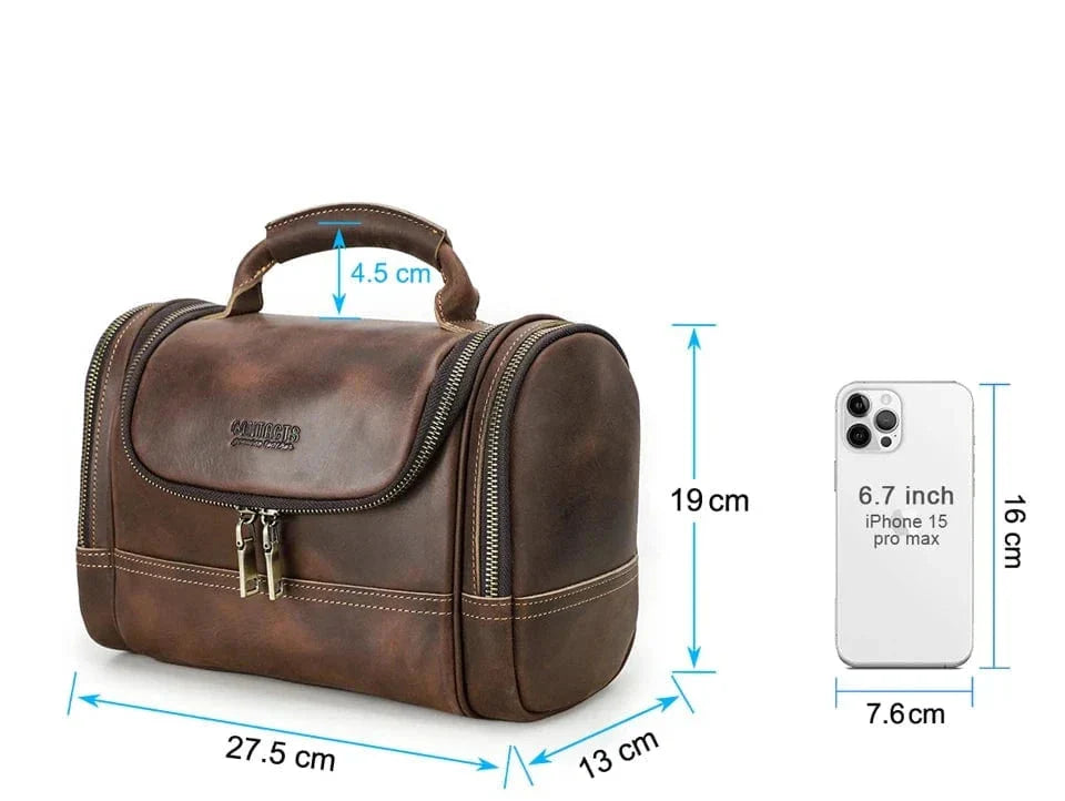 Trousse de toilette homme café, personnalisable avec un nom