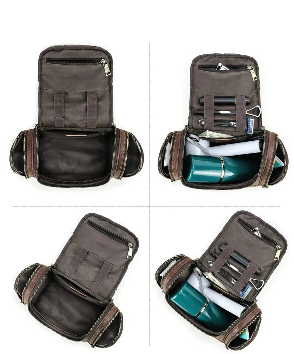 Trousse de toilette homme café, personnalisable avec un nom