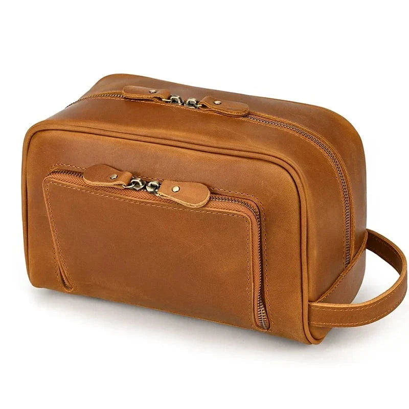 Trousse de toilette homme de voyage, 26 x 17 x 13 cm, trois teintes, marron clair