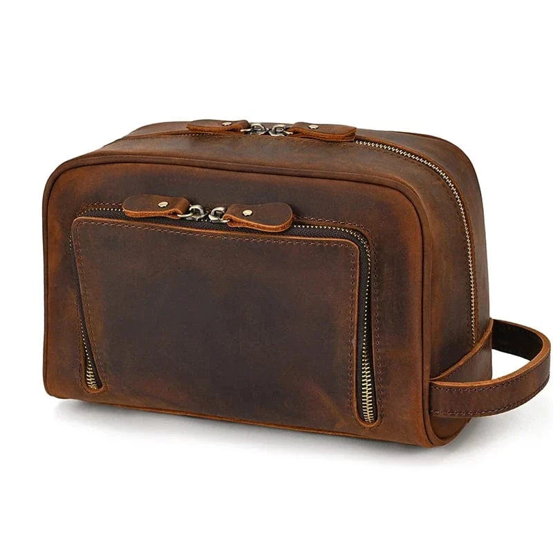 Trousse de toilette homme de voyage, 26 x 17 x 13 cm, trois teintes, marron