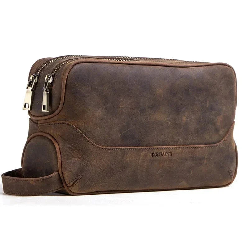 Trousse de toilette homme avec ou sans nom gravé, 27 cm, café