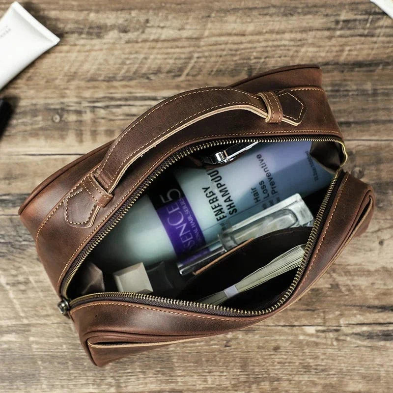 Grande trousse de toilette homme, 28,5 cm, coloris café
