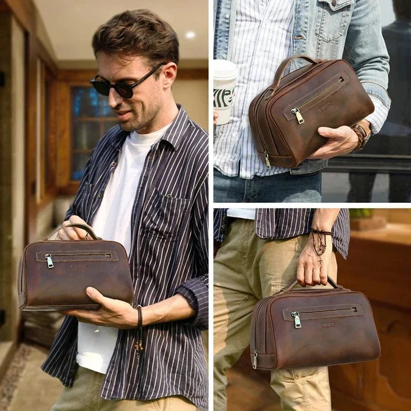 Grande trousse de toilette homme, 28,5 cm, coloris café