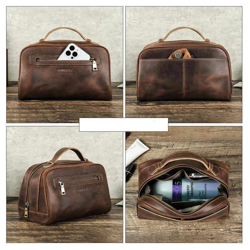 Grande trousse de toilette homme, 28,5 cm, coloris café