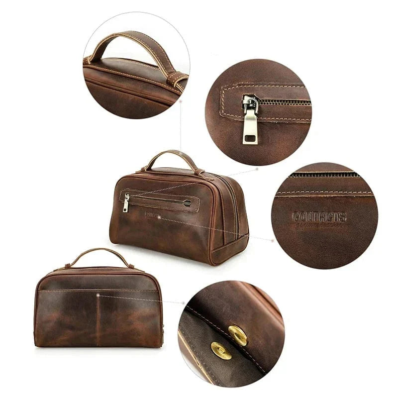 Grande trousse de toilette homme, 28,5 cm, coloris café