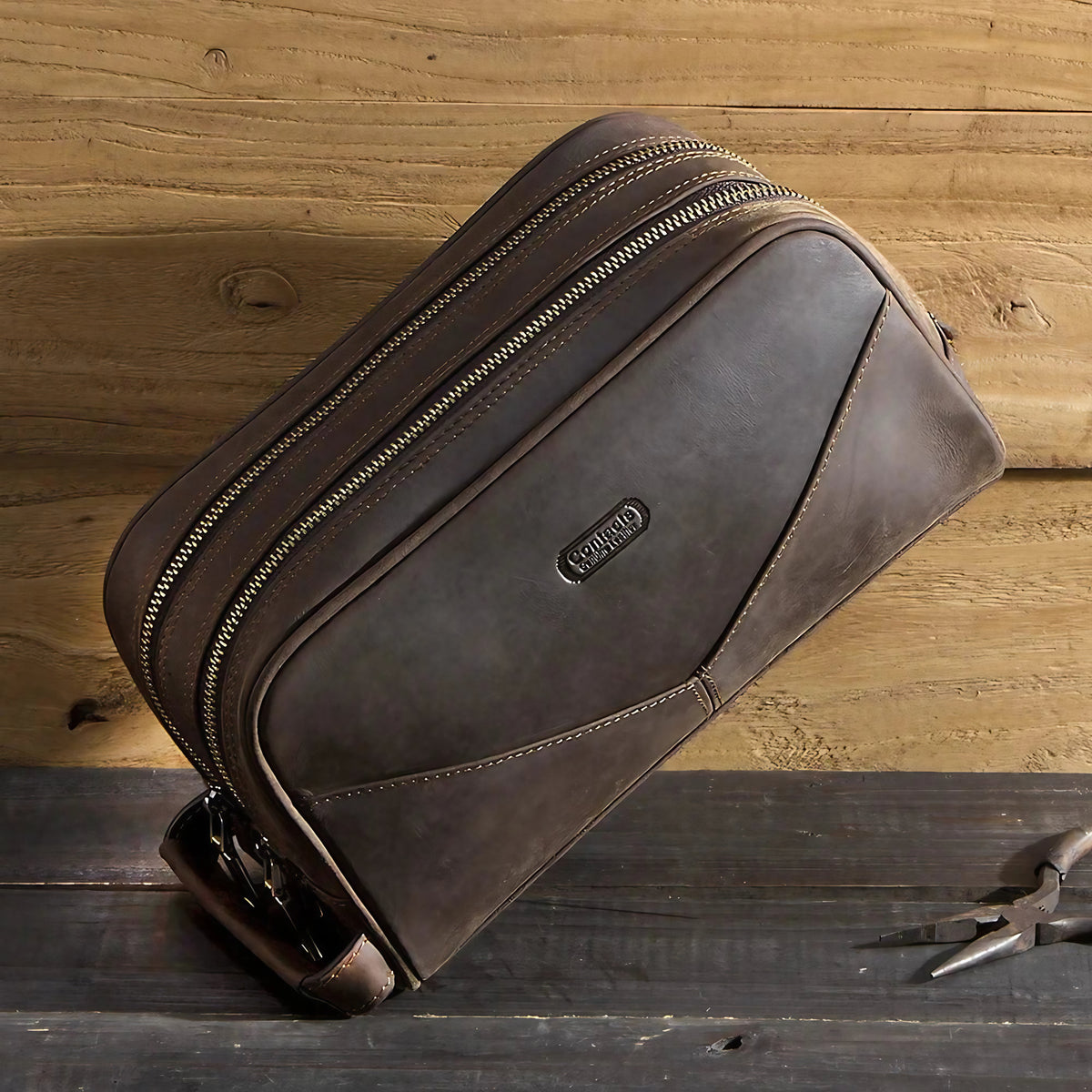 Trousse de toilette homme vintage à double fermeture éclair