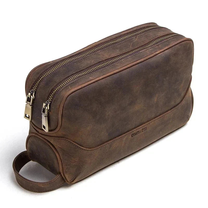 Trousse de toilette homme en cuir style vintage, 27 cm