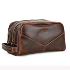 Trousse de toilette homme vintage à double fermeture éclair, marron