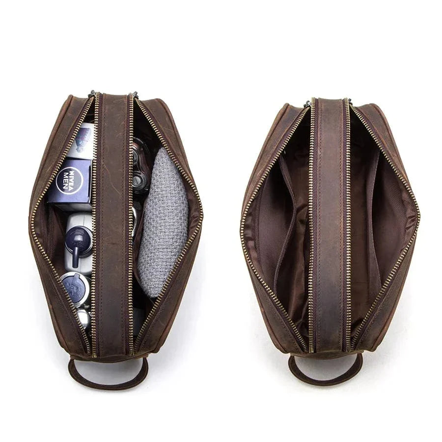 Trousse de toilette homme en cuir style vintage, 27 cm