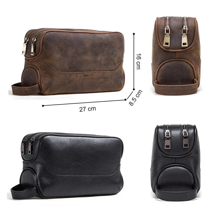 Trousse de toilette homme en cuir style vintage, 27 cm