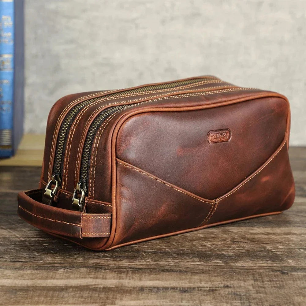 Trousse de toilette homme vintage à double fermeture éclair