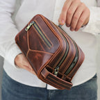 Trousse de toilette homme vintage à double fermeture éclair