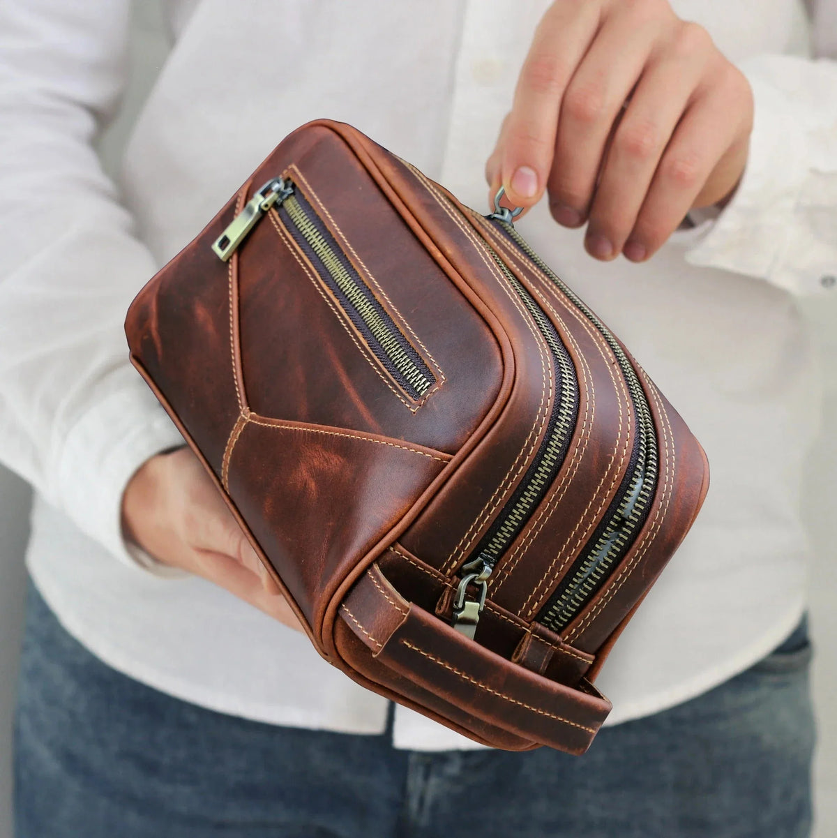 Trousse de toilette homme vintage à double fermeture éclair