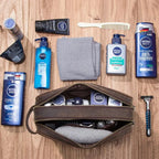 Trousse de toilette homme en cuir style vintage, 27 cm