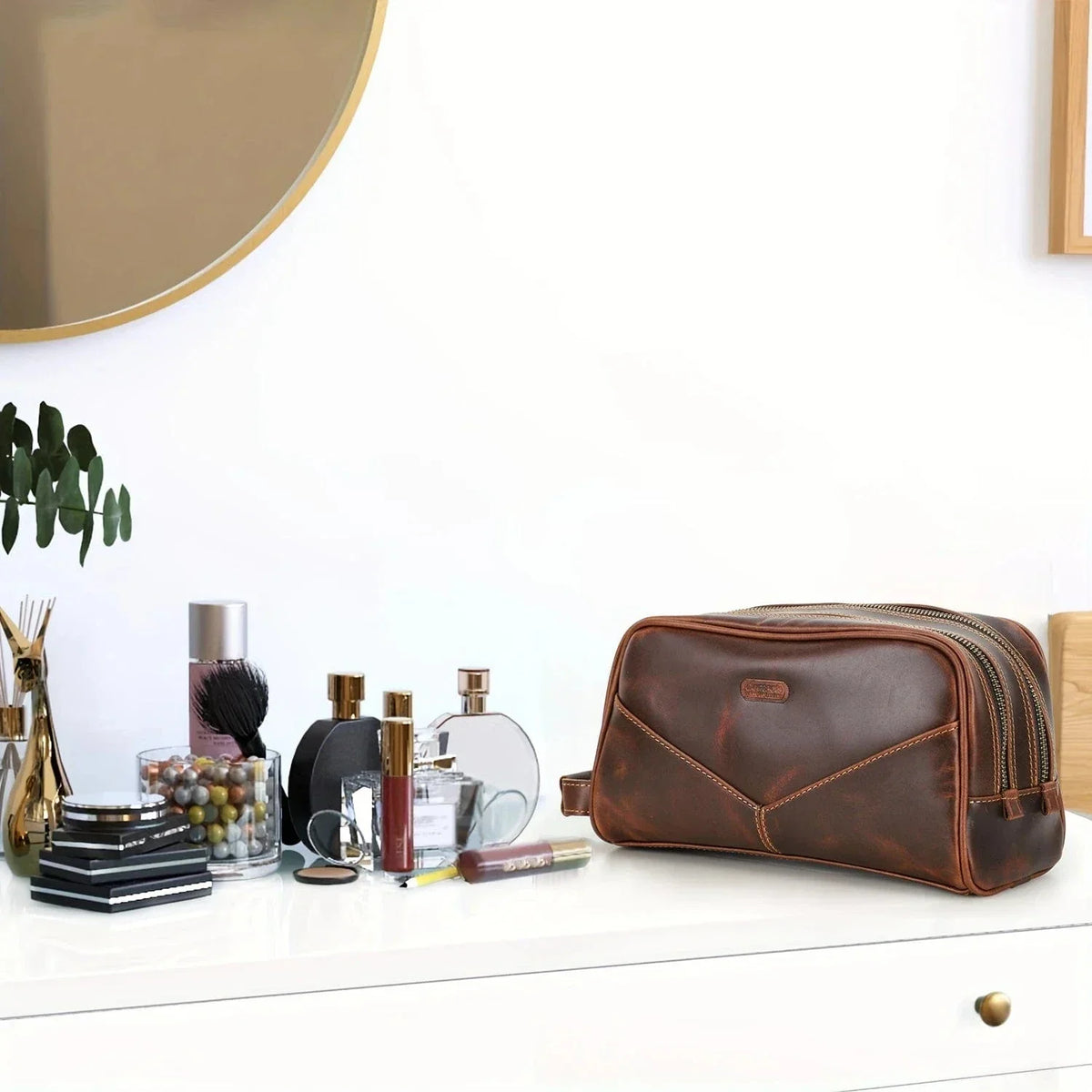 Trousse de toilette homme vintage à double fermeture éclair