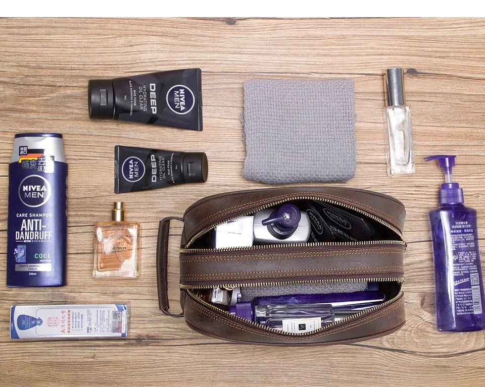 Trousse de toilette homme vintage à double fermeture éclair