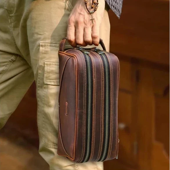 Trousse de toilette homme vintage à double fermeture éclair