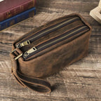 Trousse de toilette homme vintage à dragonne, coloris café