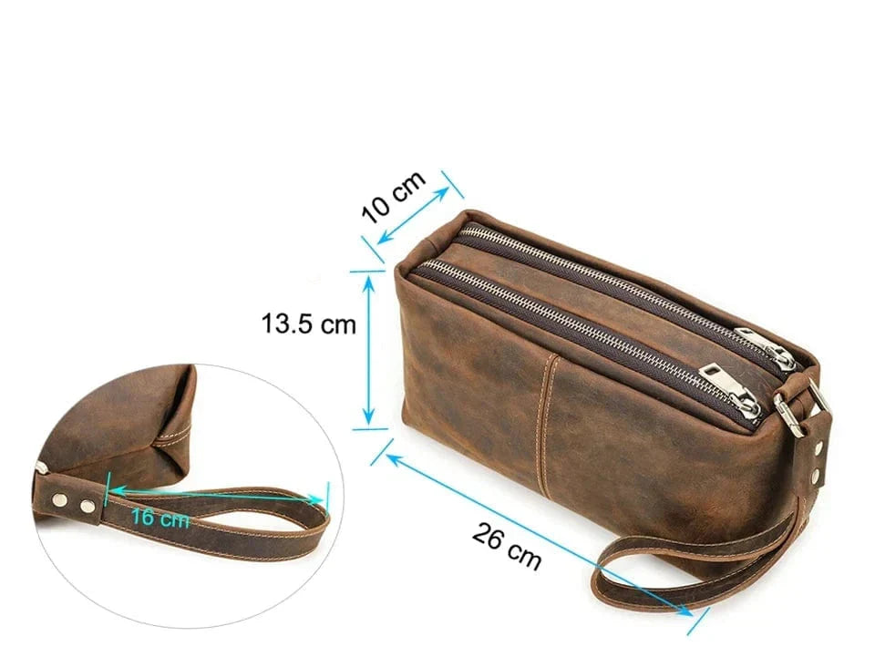 Trousse de toilette homme vintage à dragonne, coloris café