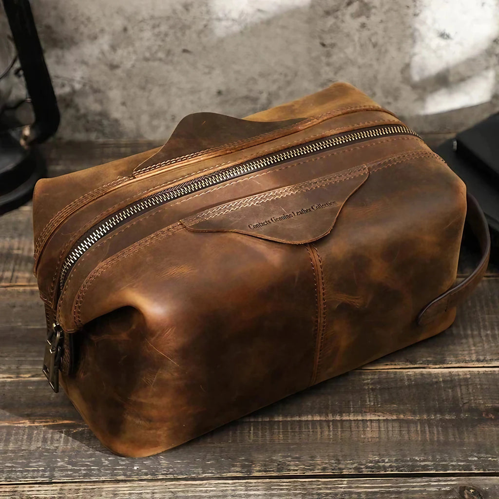 Grande trousse de toilette homme à suspendre, coloris café