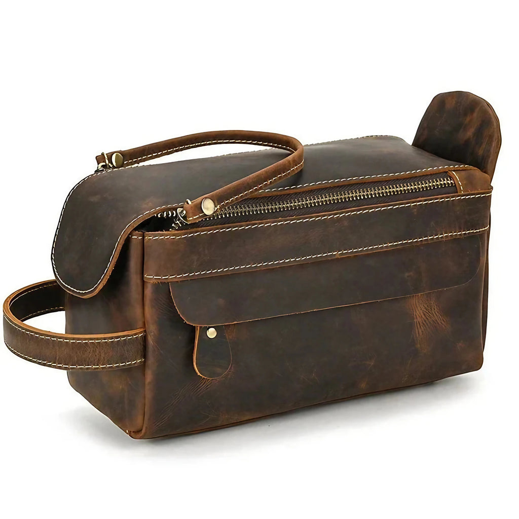 Trousse de toilette homme vintage, quatre nuances de brun