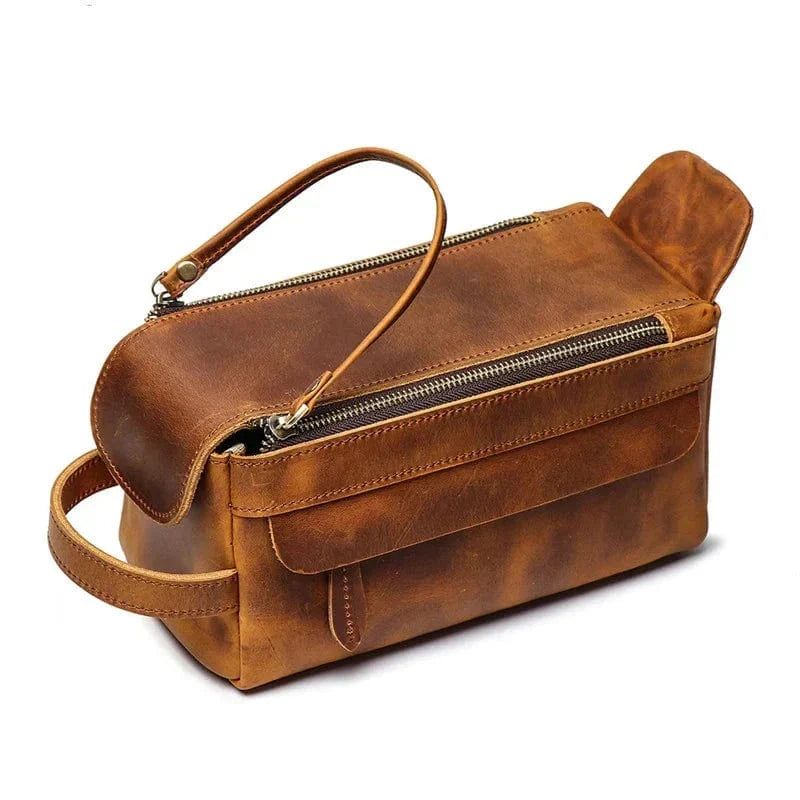 Trousse de toilette homme vintage, quatre nuances de brun