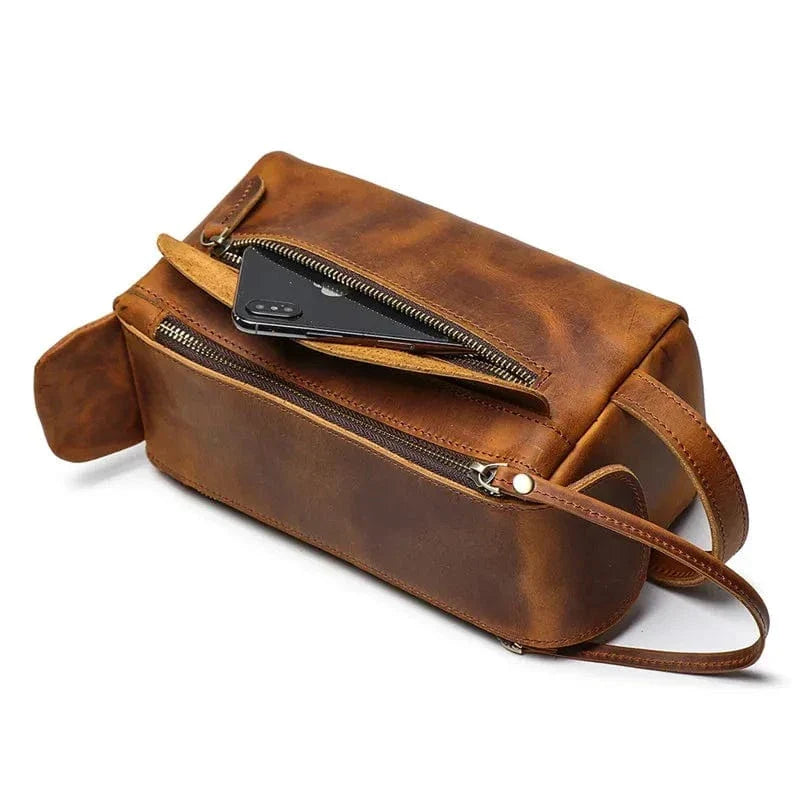 Trousse de toilette homme vintage, quatre nuances de brun