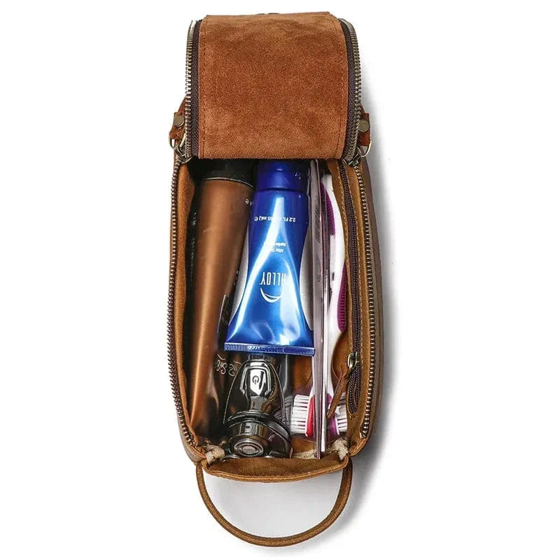 Trousse de toilette homme vintage, quatre nuances de brun