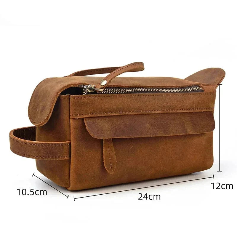 Trousse de toilette homme vintage, quatre nuances de brun