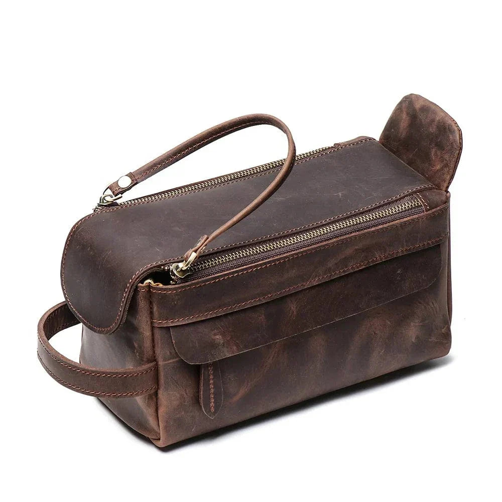Trousse de toilette homme style vintage, trois coloris, café