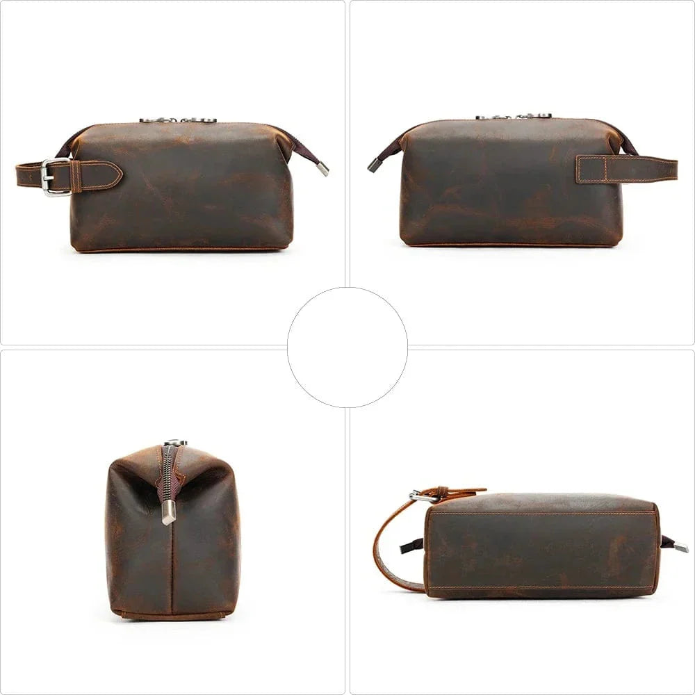 Trousse de toilette homme vintage à poignées, coloris café