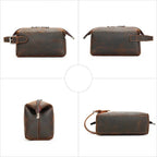 Trousse de toilette homme vintage à poignées, coloris café